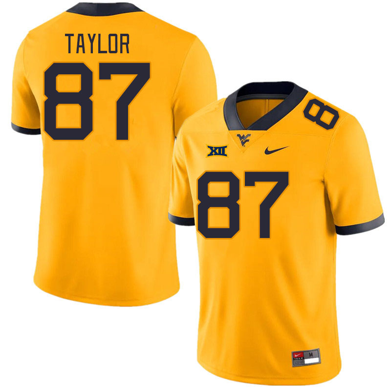 West Virginia Mountaineers #87 Kole Taylor College Football Jerseys Stitched Sale-Gold